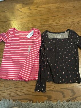 Carter's Pink and White Striped Ribbed Long Sleeve Top